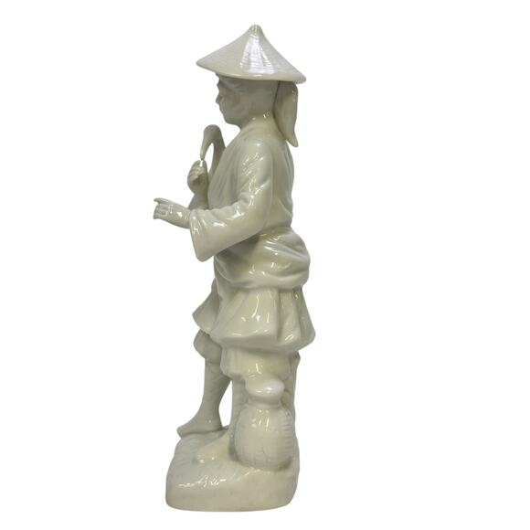Blanc de Chine White Porcelain Vintage 'Man with Bird' 8" Figurine - Picture 2 of 6